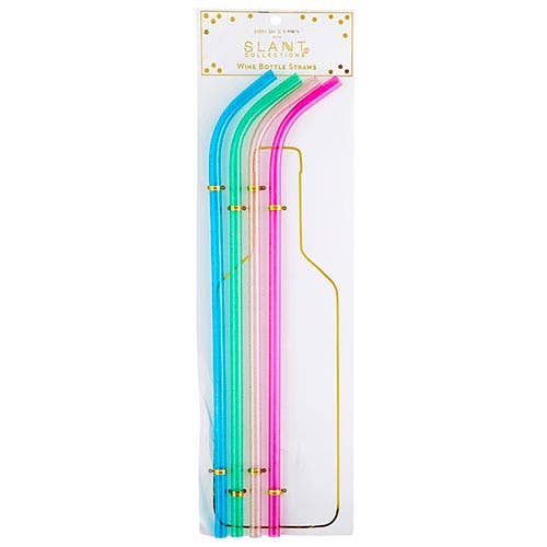 Multicolor Wine Bottle Straws - 15 inches tall - Pack of 4 - Reusable and Eco-Friendly