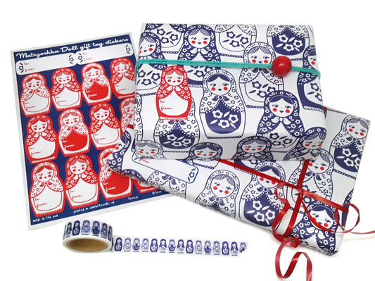 Matryoshka Doll Holiday Gift Wrap, gift tags, and other accessories