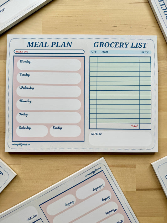 Meal planner and grocery list notepad for kitchen organization