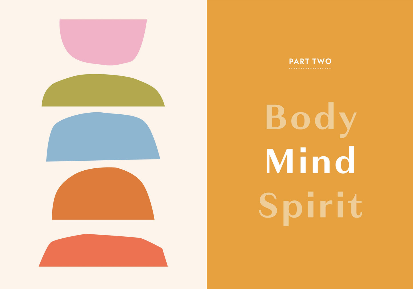 Book cover with colorful shapes and 'Body Mind Spirit' text on a yellow background