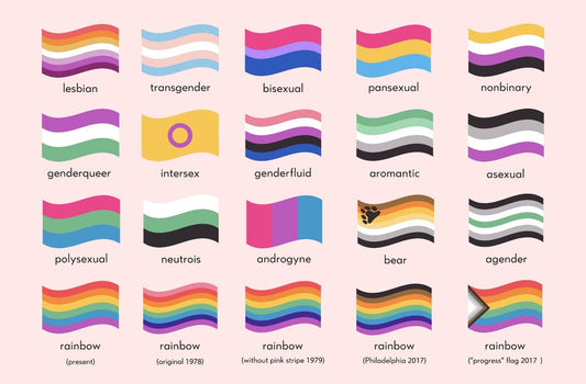 Image of a variety of LBTBQIA+ flags 