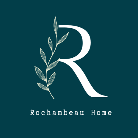 Logo for Rochambeau Home - a white letter "R" with a olive branch and "Rochambeau Home" underneath