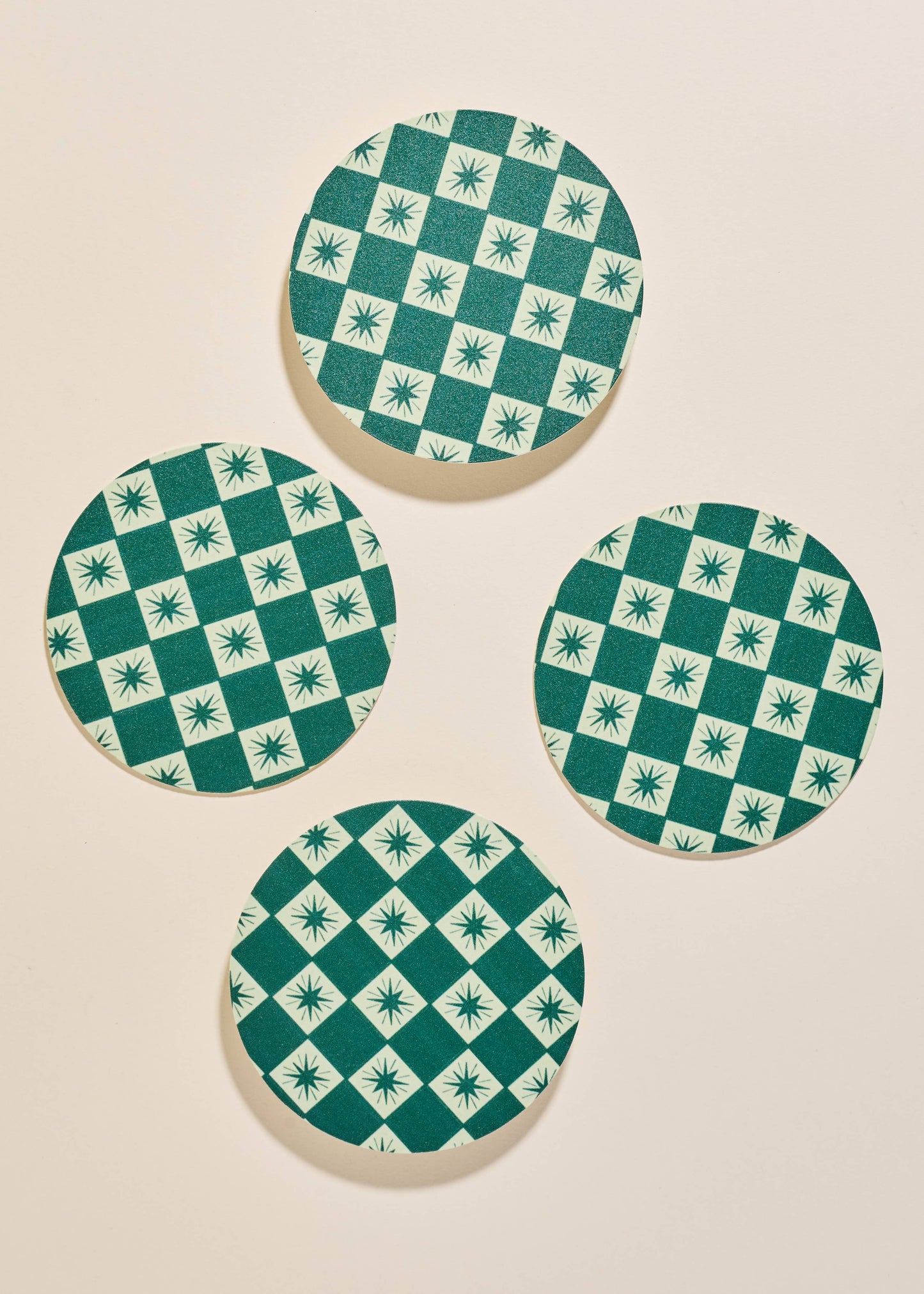 Eco-Friendly Green Checkered Star Coasters for Drinkware - Set of 4 | Stylish, Durable, and Sustainable