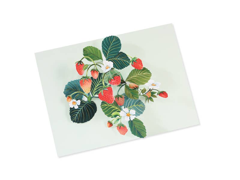 Close up of Strawberry Happy Birthday Pop Up card.