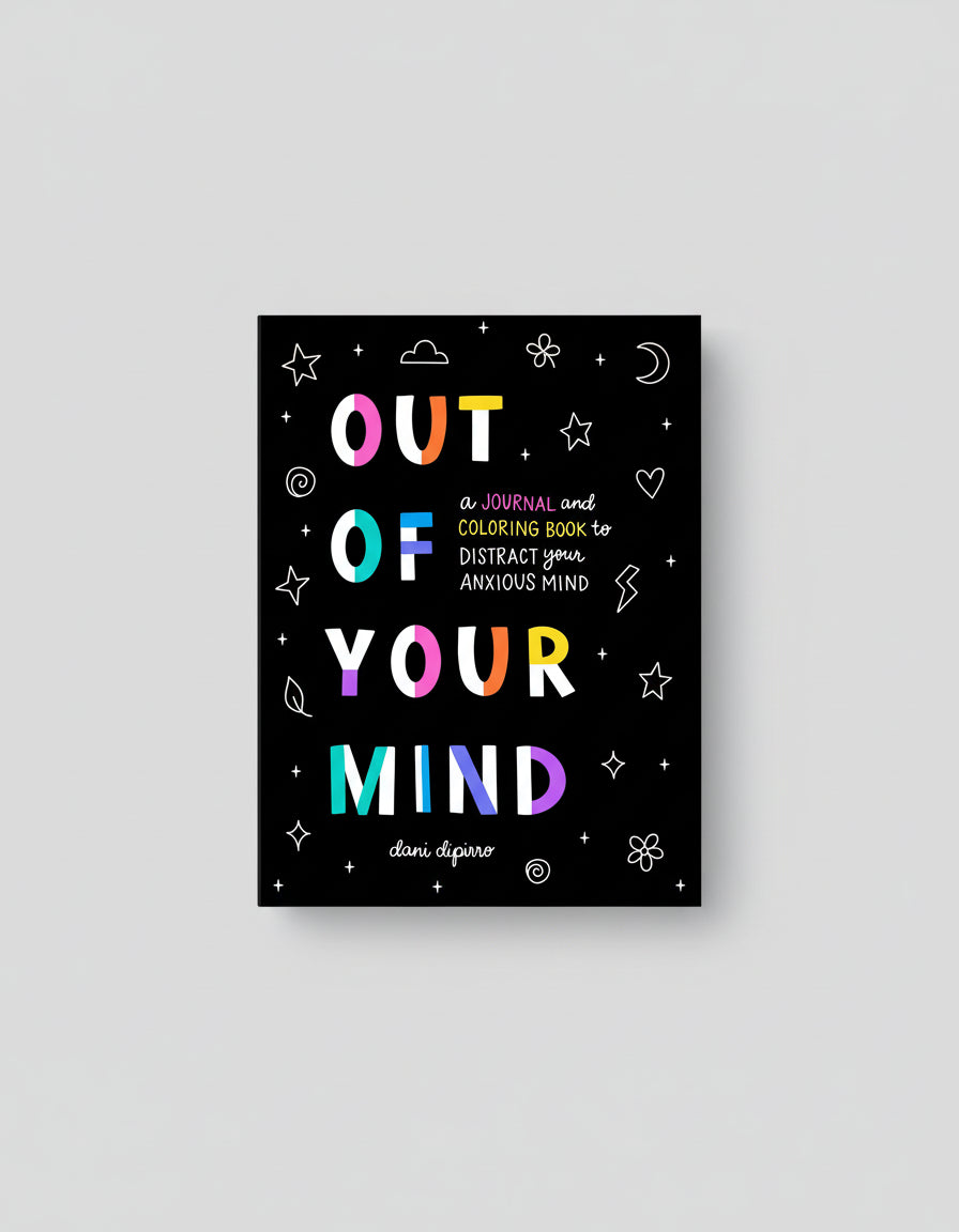 Book cover of 'Out of Your Mind' with colorful text and abstract shapes on a black background