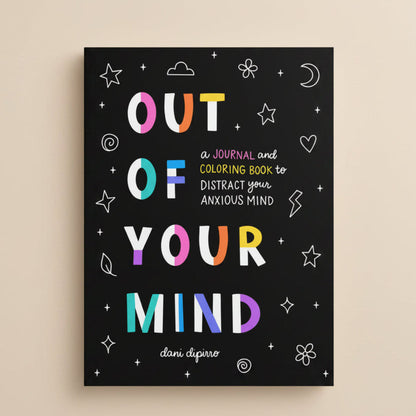 Book cover of 'Out of Your Mind' with colorful text and abstract shapes on a black background