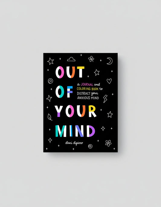 Book cover of 'Out of Your Mind' with colorful text and abstract shapes on a black background
