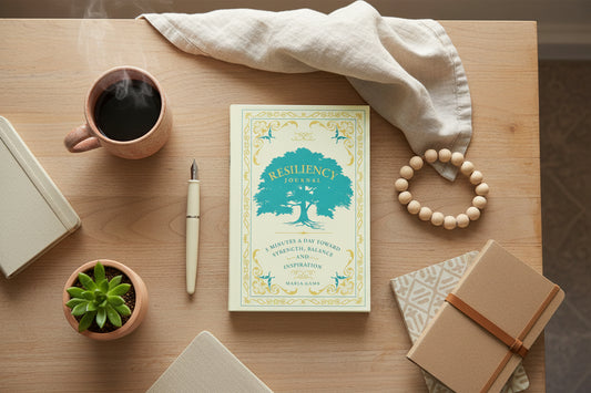 Resiliency Journal cover with a tree illustration and decorative elements on a beige background