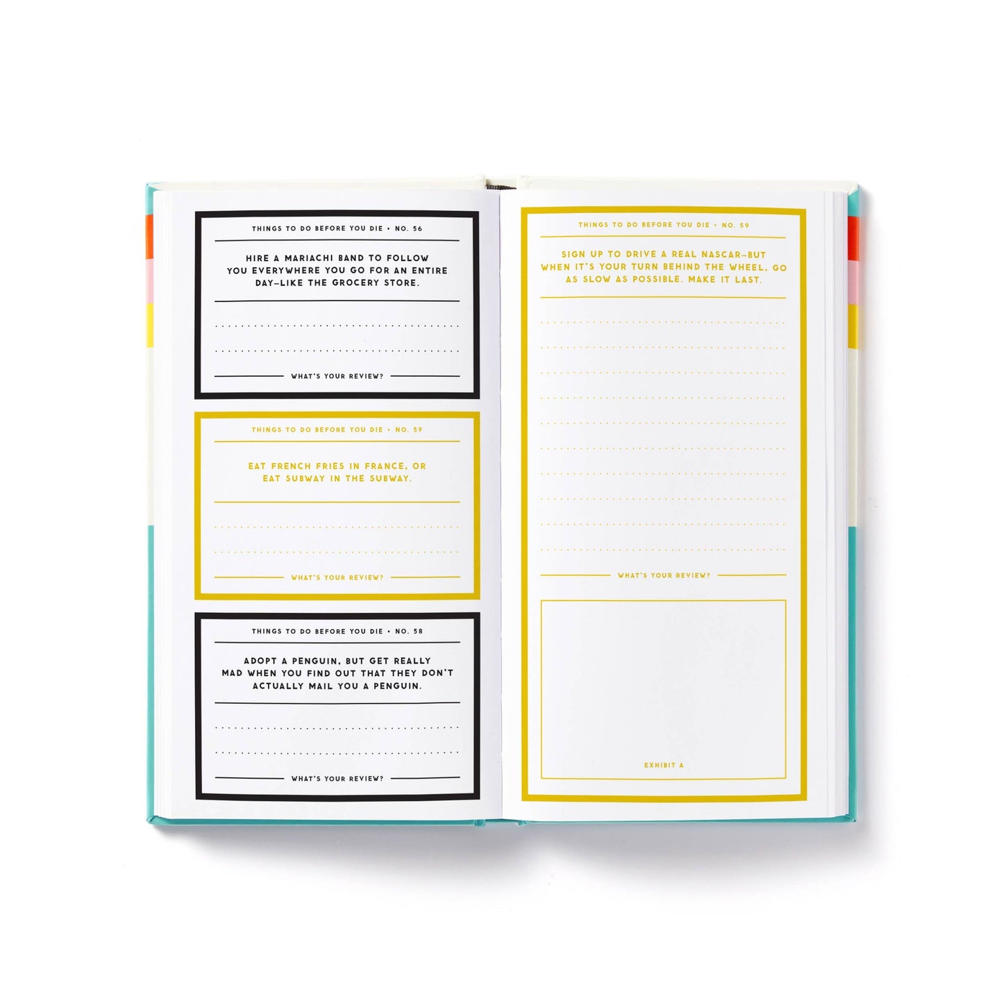 Open pages showing colorful prompts with playful layout