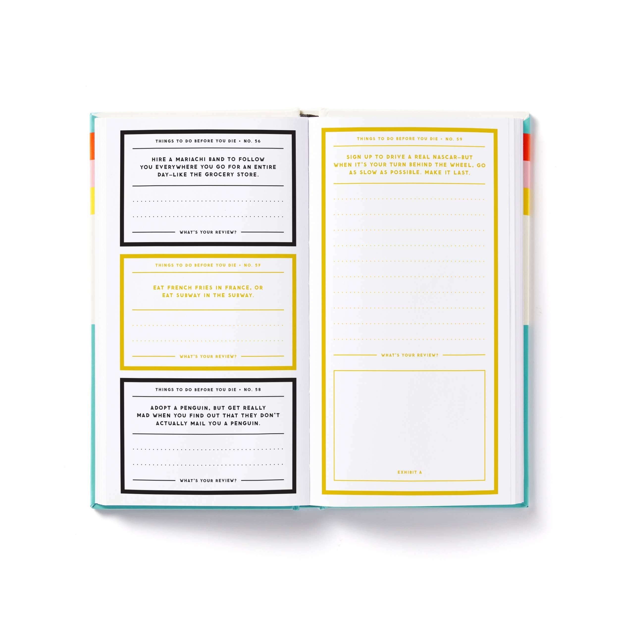 Open pages showing colorful prompts with playful layout