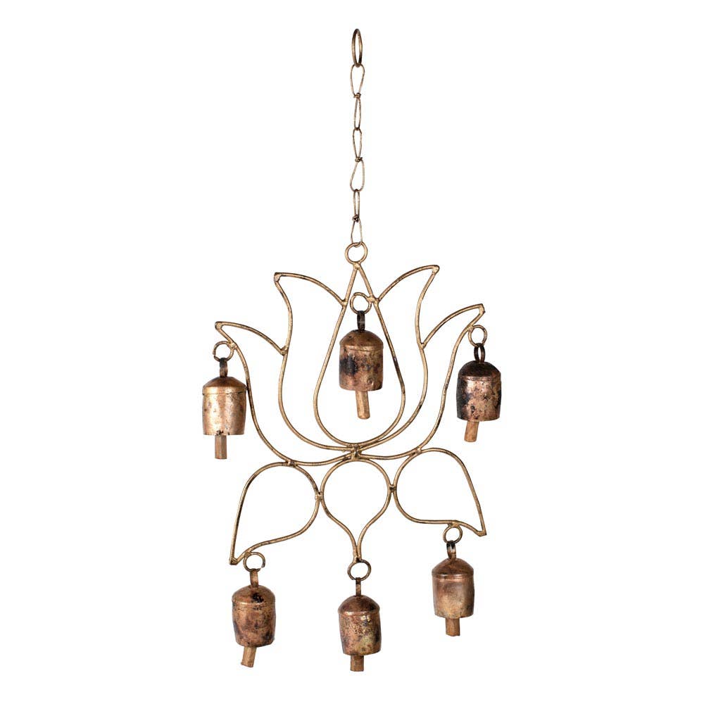 Artisan-made lotus chime can be styled on a patio