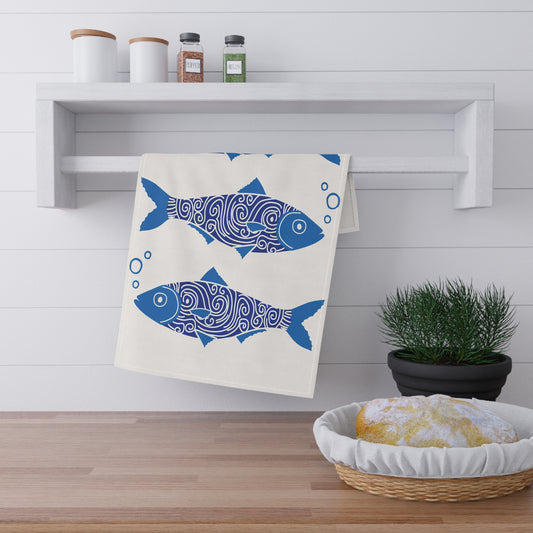 Fish Design Cotton Tea Towels – Coastal-Inspired Kitchen Decor for Beach Lovers