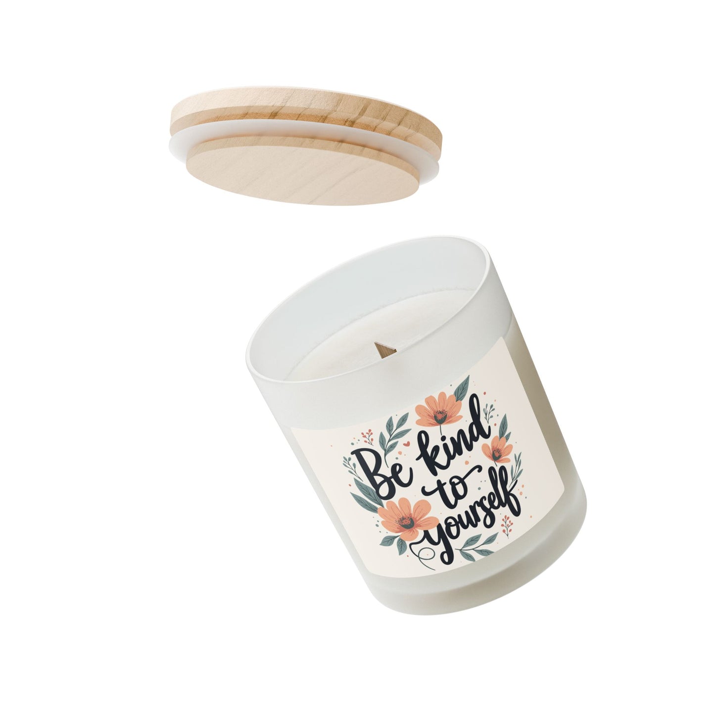 "Be Kind to Yourself" Eco-Friendly Frosted Glass Candle – 11oz Self-Care Aromatherapy with Natural Wooden Wick