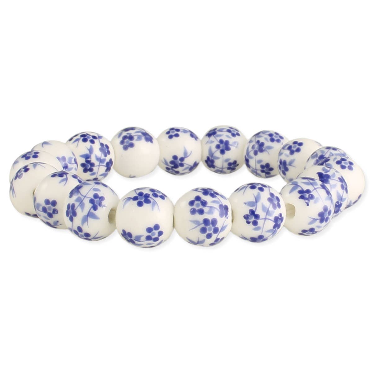 White bracelet with blue floral pattern on white background