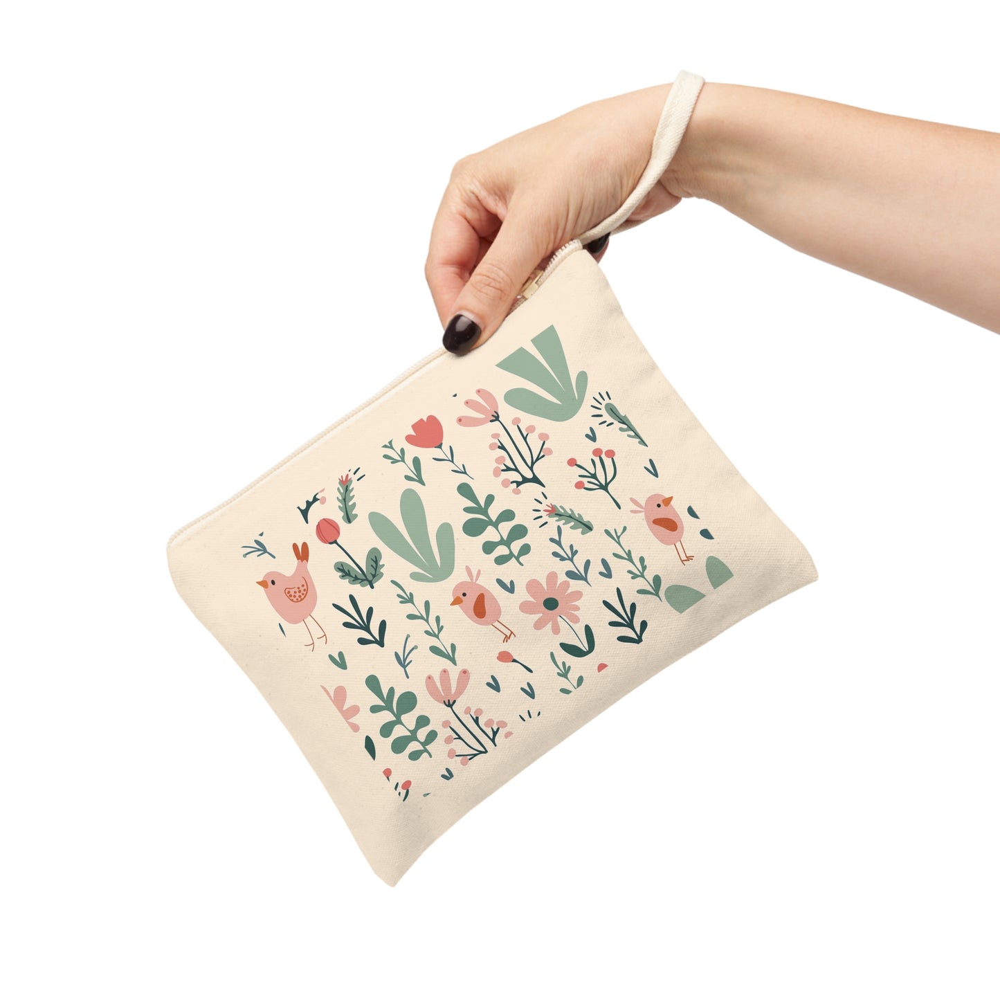 Botanical Birds Zipper Pouch - Eco-Friendly Organizer for Makeup, Stationery & Everyday Essentials