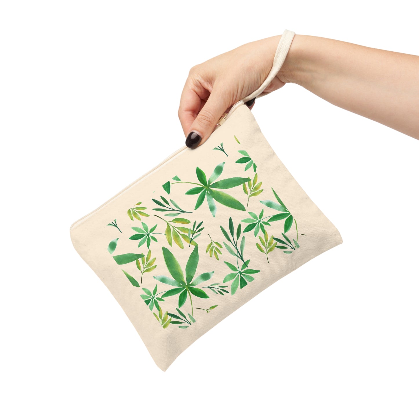 Eco-Friendly Cannabis Botanical Print Zipper Pouch - Stylish Accessory for Cannabis Enthusiasts