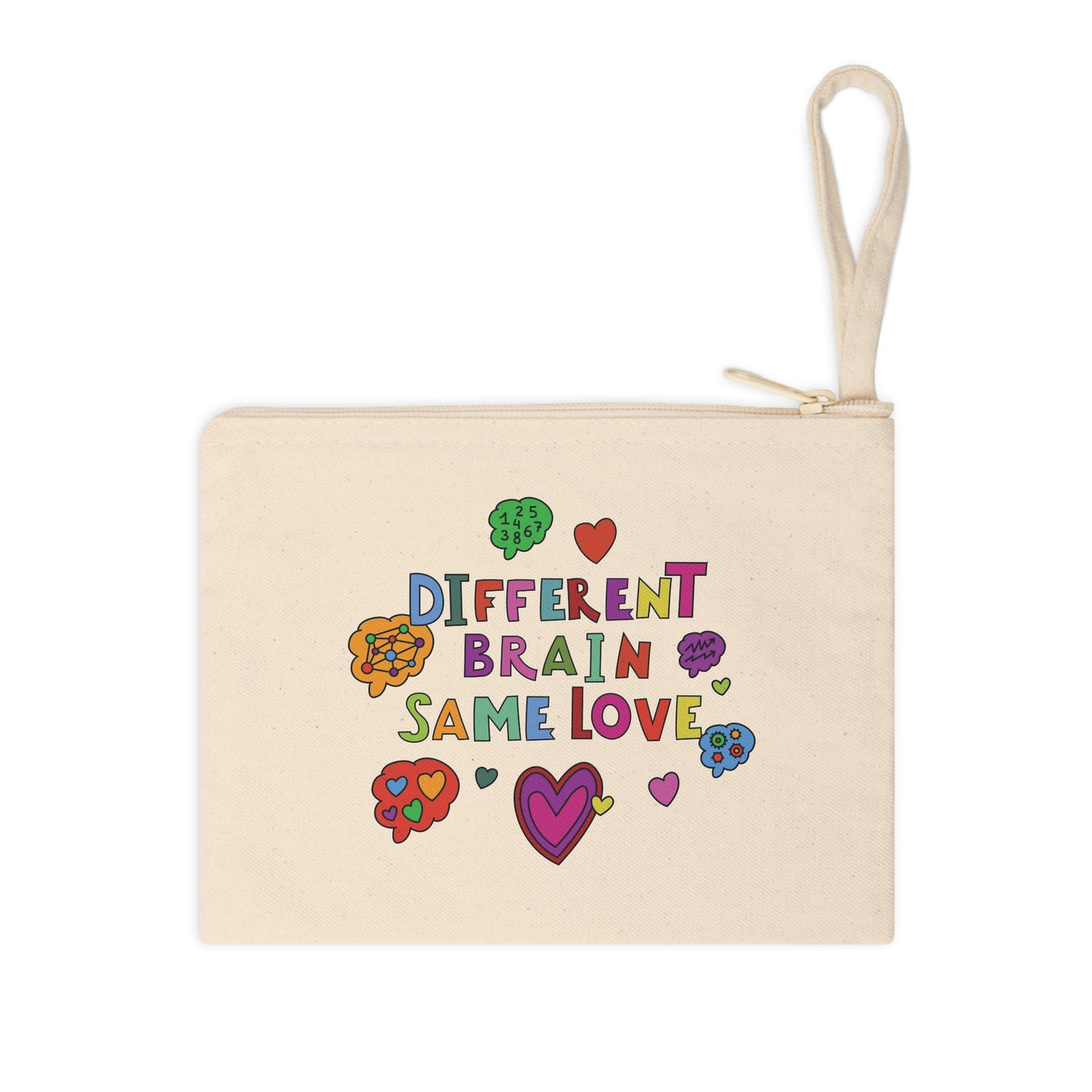 Colorful Zipper Pouch - 'Different Brain Same Love' | Positive Vibe Accessory for Makeup, Stationery, & Everyday Essentials