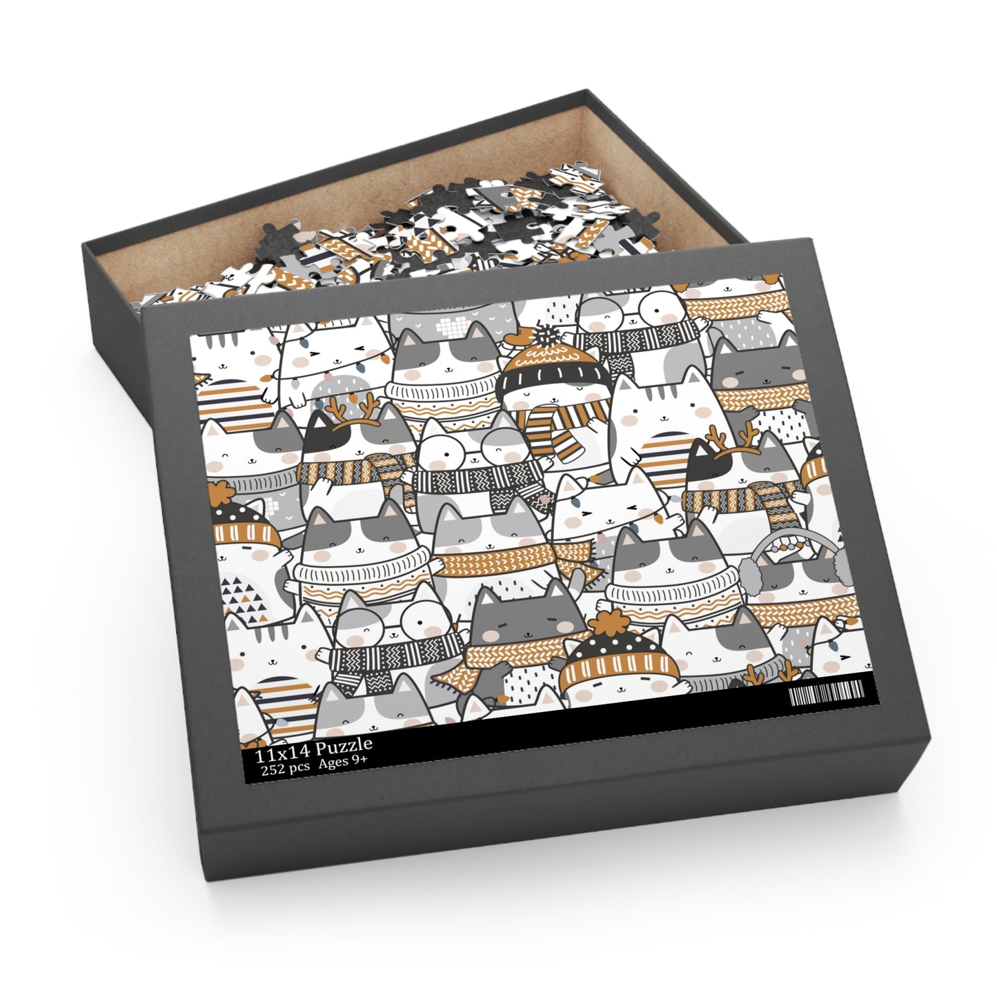 Winter Cats 252-Piece Puzzle – Fun & Playful Snuggled-Up Cats in Cozy Winter Attire