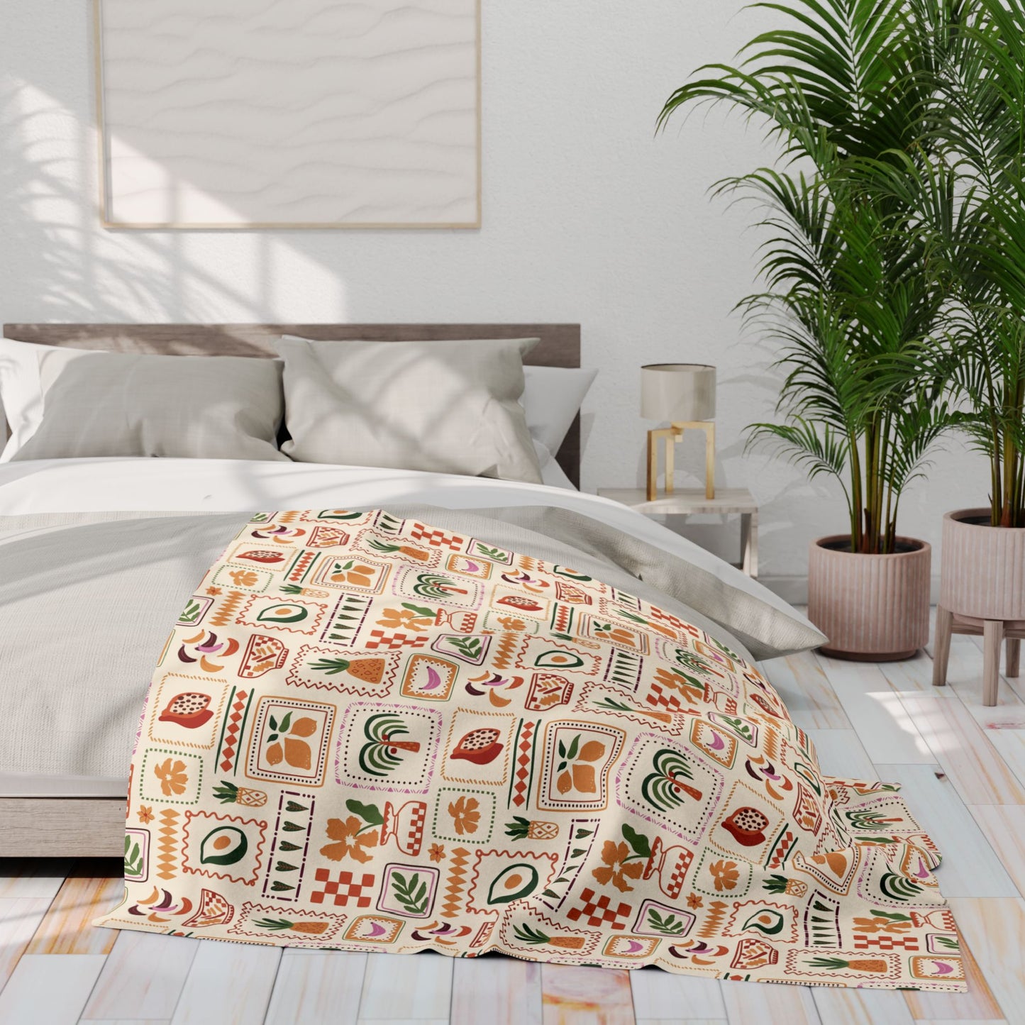 Tropical Patchwork Arctic Fleece Blanket – Cozy, Vibrant Throw for Stylish Home Decor and Comfort