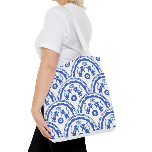 Chic Blue & White Patterned Tote Bag – Stylish, Durable & Spacious