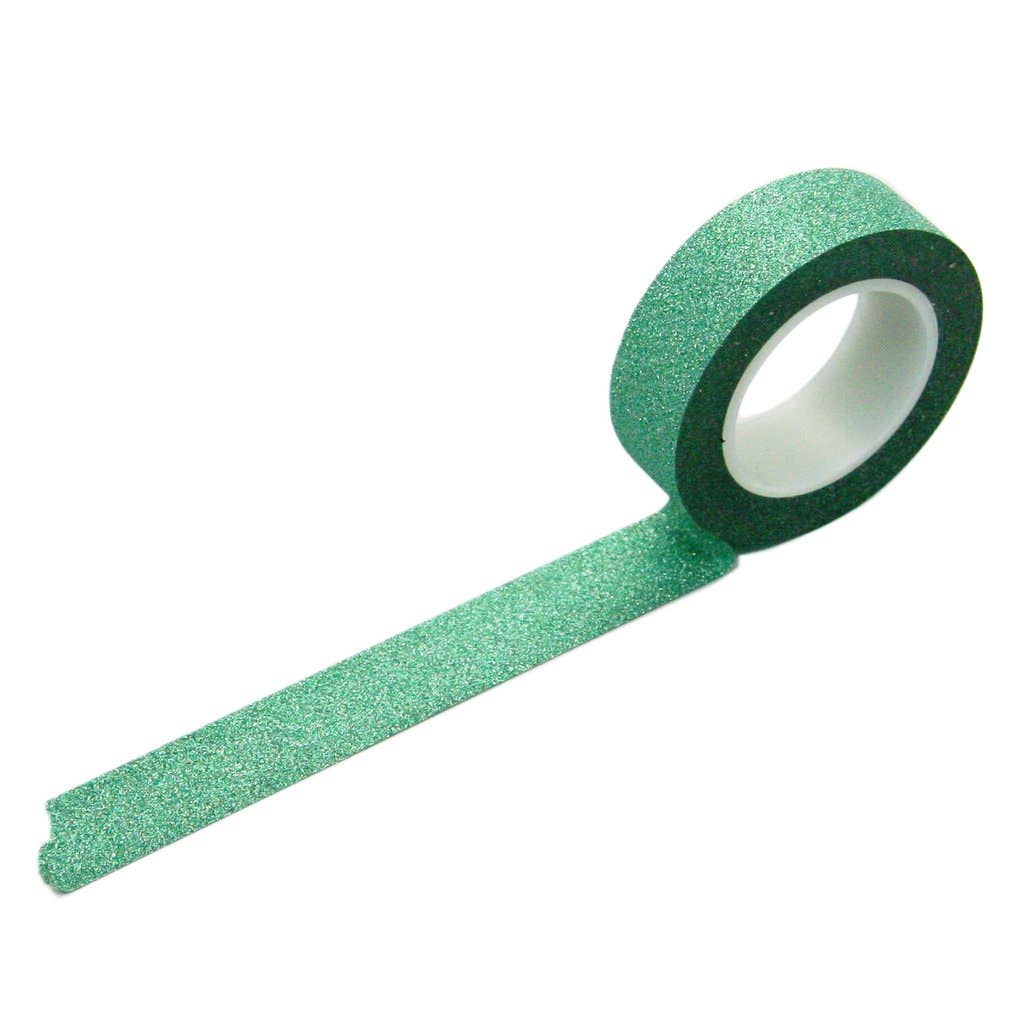 Image of the glittery green washi tape with a white background