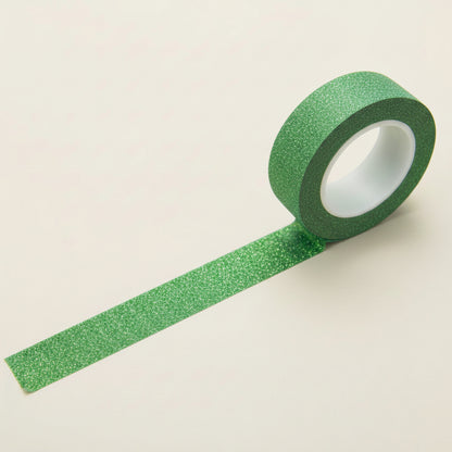 Image of the glittery green washi tape with a white background