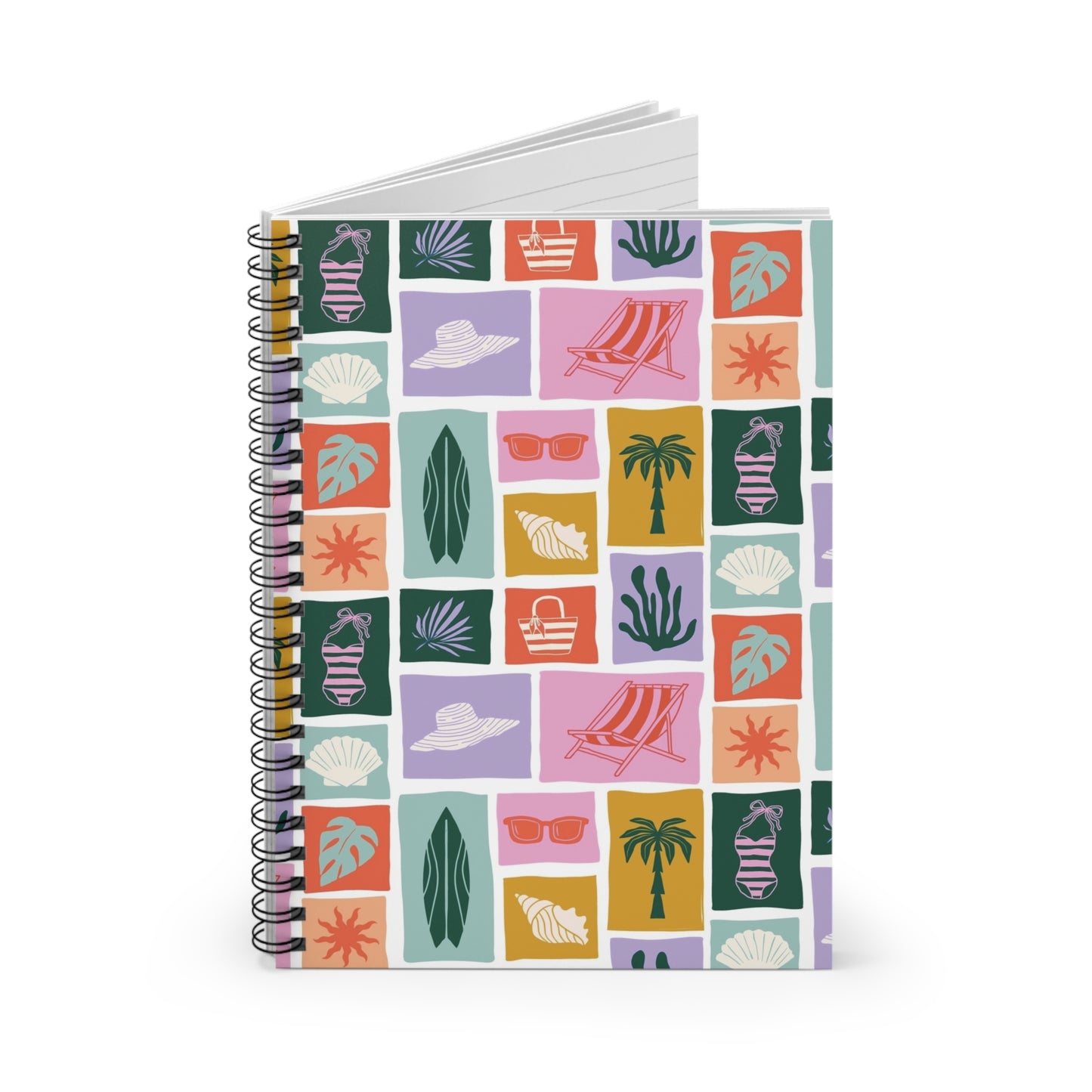 Close up of Spiral notebook with tropical summer design and ruled lines