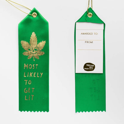Most Lit Award Ribbon - Luxe Satin with Metallic Cord and Gold Foil Designs - 8x2 inches - Perfect for 420 Celebrations