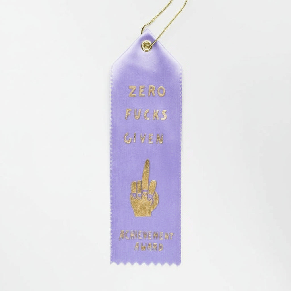 Zero F*cks Given Award Ribbon - Luxe Satin with Metallic Cord and Gold Foil Designs - 8x2 inches