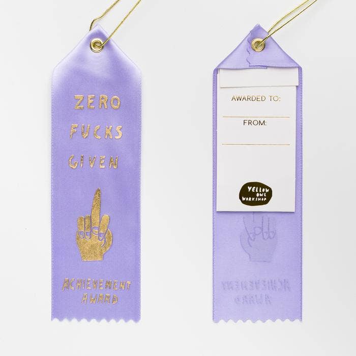 Zero F*cks Given Award Ribbon - Luxe Satin with Metallic Cord and Gold Foil Designs - 8x2 inches