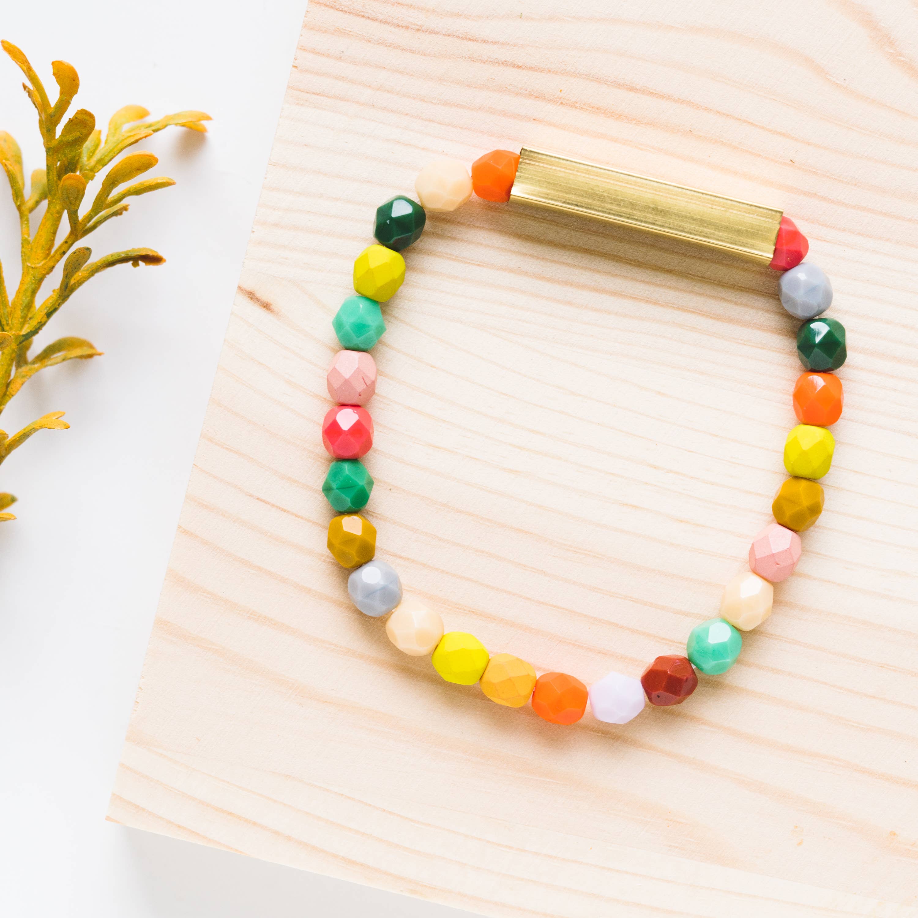Close up view of the Brass and bead bracele