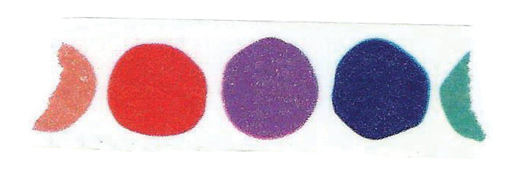 Color swatch of the washi tape showcasing the dots in red, purple, blue, and green on a white background