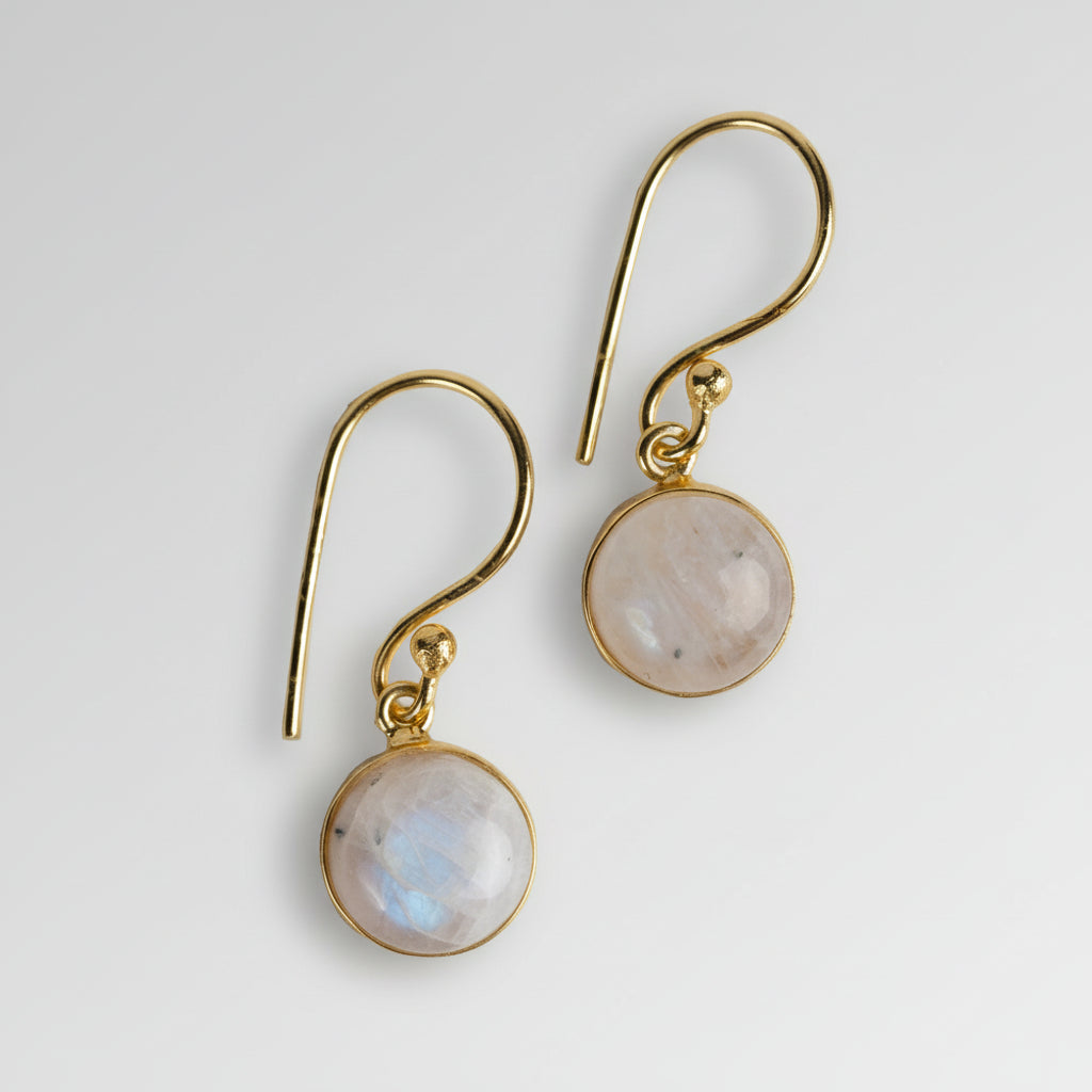Elegant moonstone earrings with teardrop shape on brass hooks