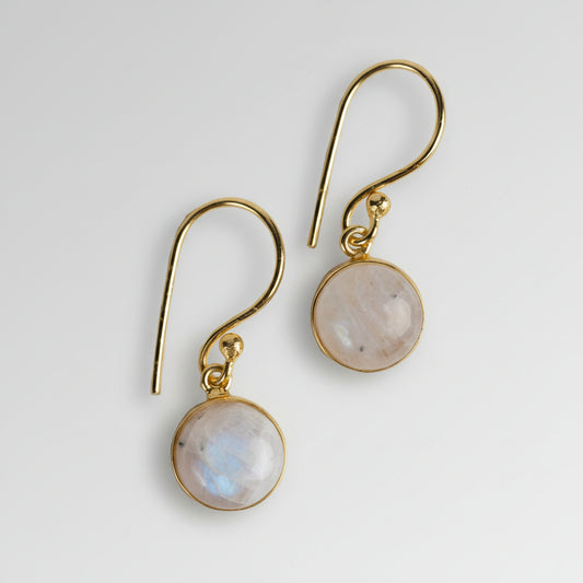 Elegant moonstone earrings with teardrop shape on brass hooks