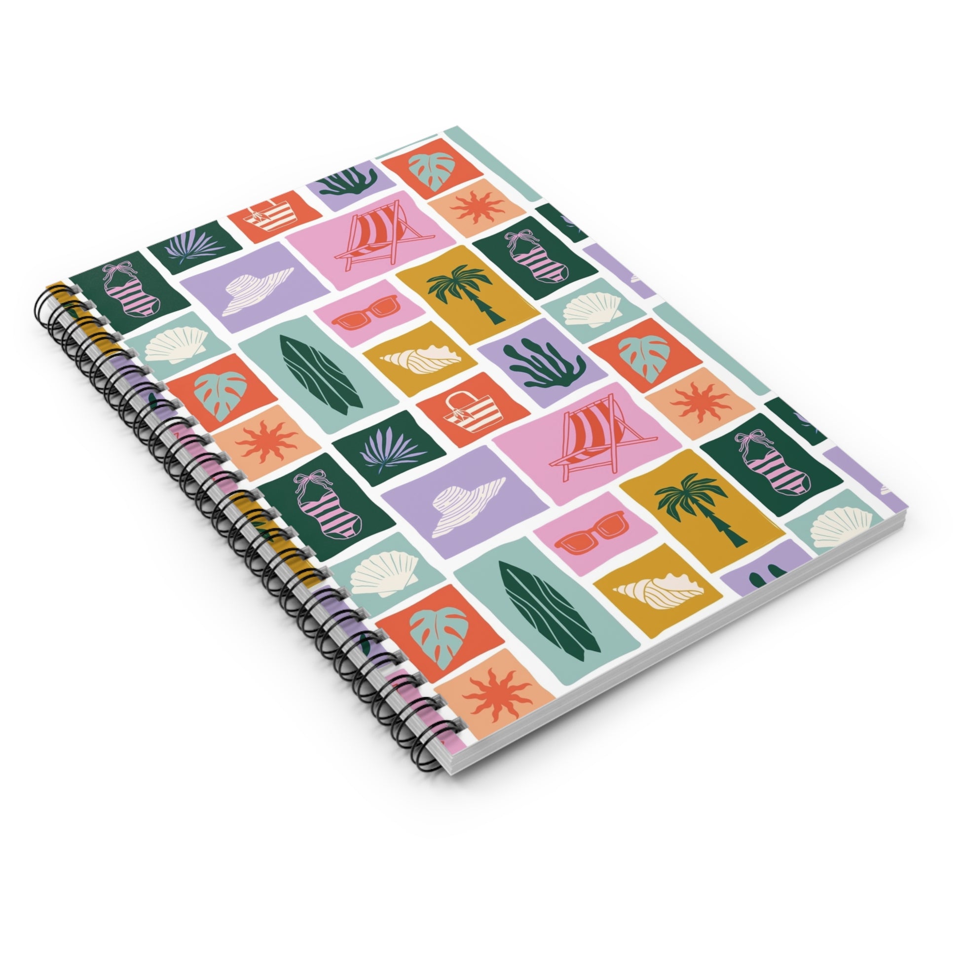 Spiral notebook with tropical summer design and ruled lines