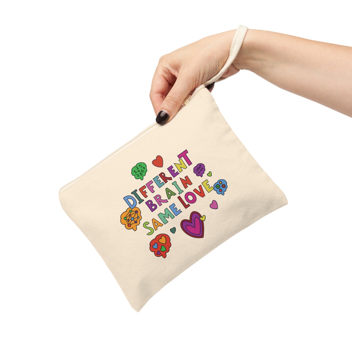 Colorful Zipper Pouch - 'Different Brain Same Love' | Positive Vibe Accessory for Makeup, Stationery, & Everyday Essentials