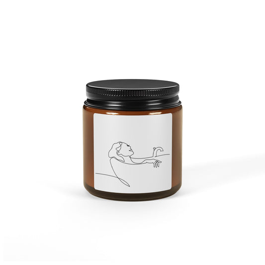 Minimalist Artistic Self-Love Scented Soy Candle – Hand-Drawn Woman in Bathtub Design for Relaxation & Self-Care