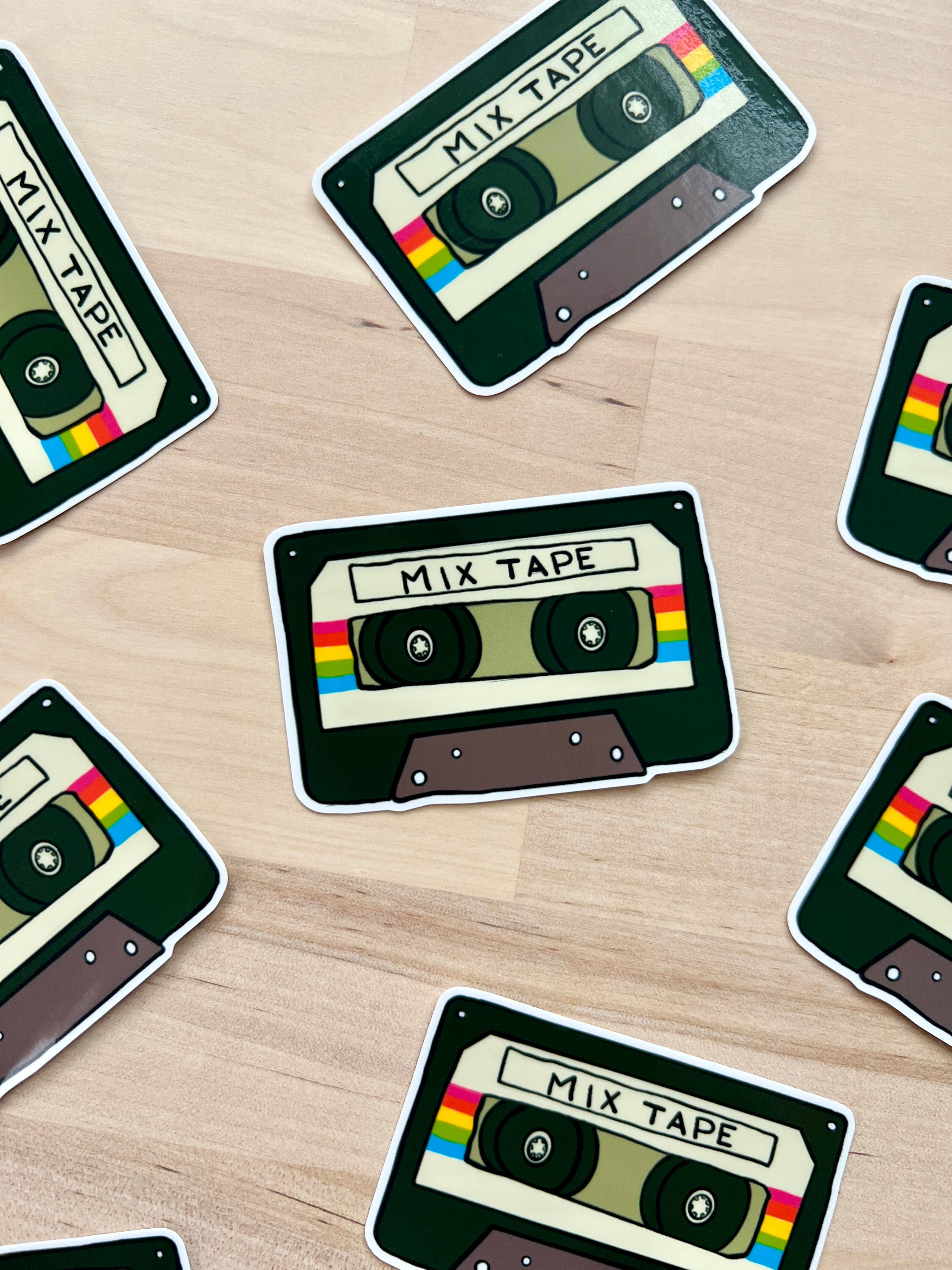 Close up of the Mix tape vinyl sticker for nostalgic music lovers