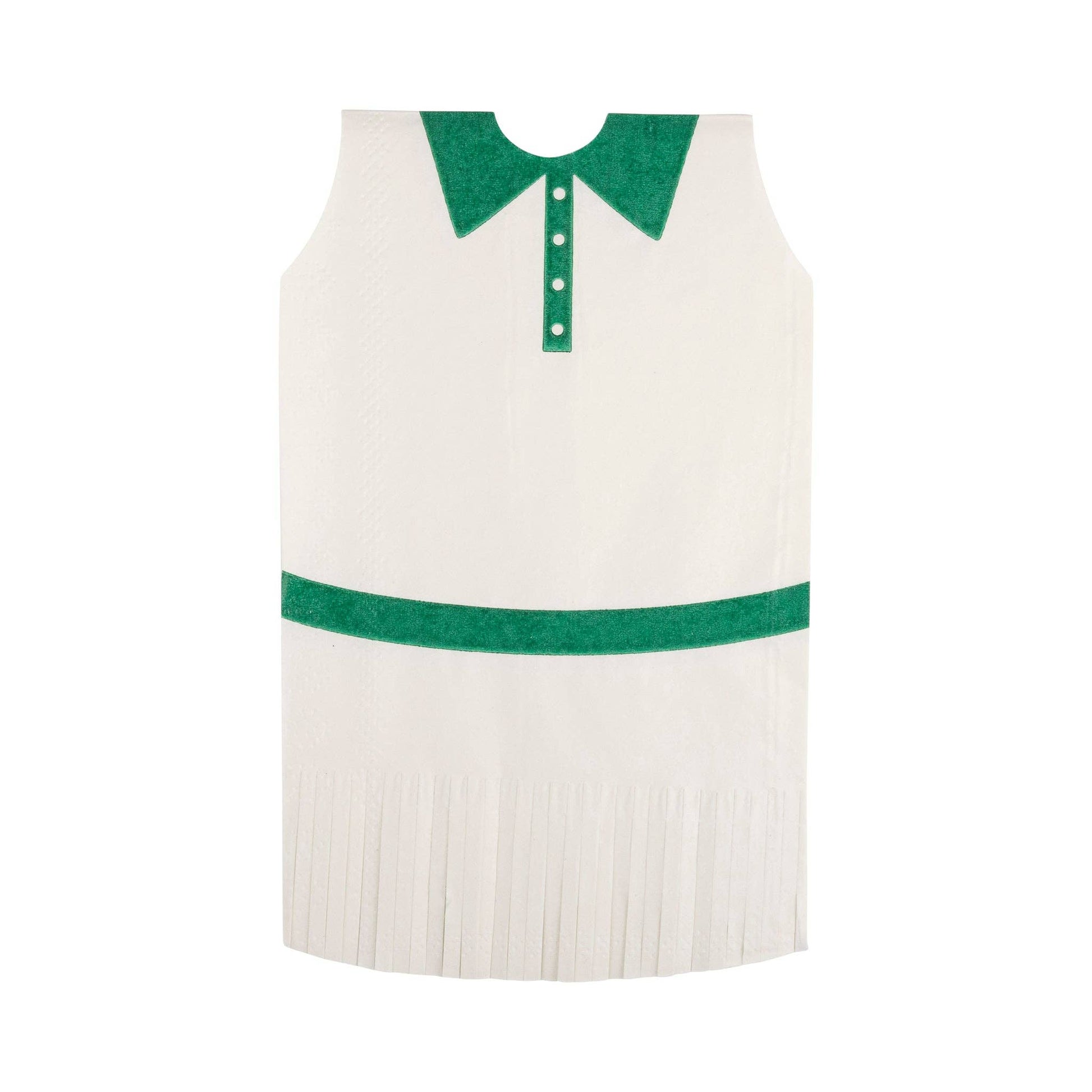 Miniature tennis dress-shaped cocktail napkins with fringe in white