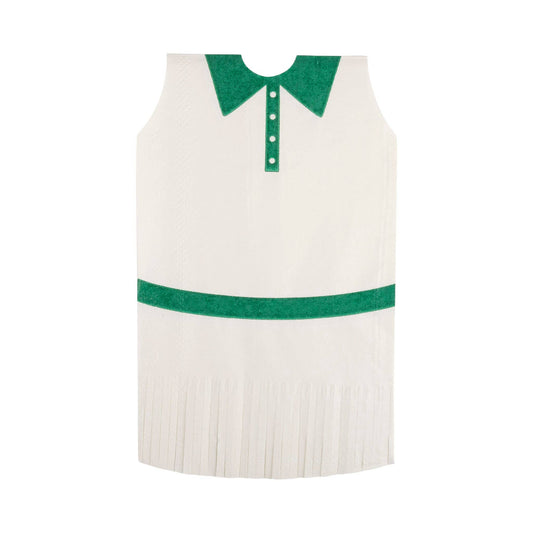 Miniature tennis dress-shaped cocktail napkins with fringe in white