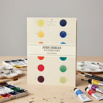 John Derian notebooks with color study design on a beige background