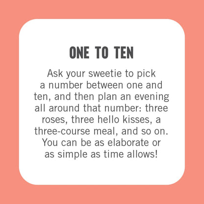 Text on a white square with a pink background, describing a romantic activity involving numbers.