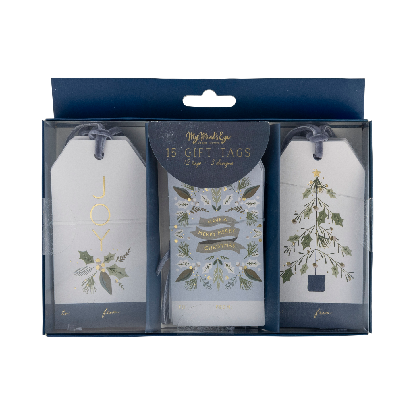 Flat lay of 15 gift tags with twine, ready for wrapping

