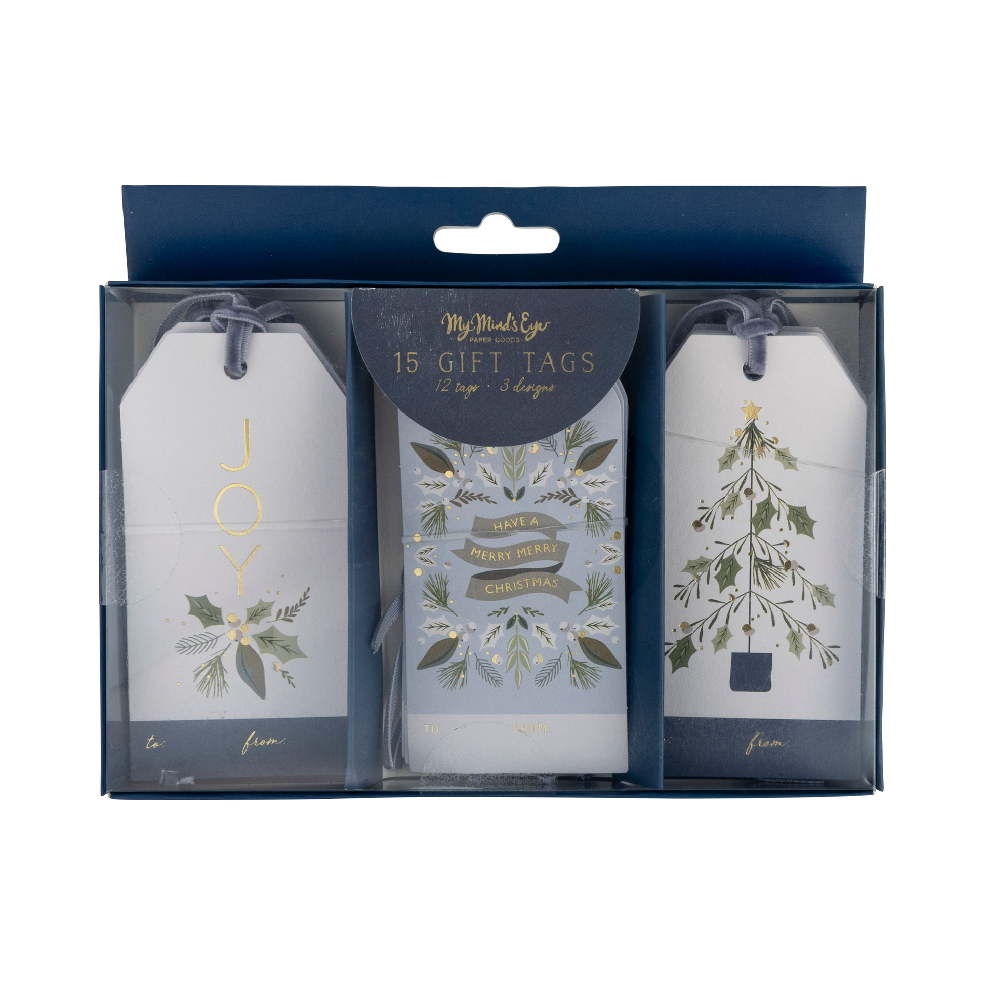 Flat lay of 15 gift tags with twine, ready for wrapping

