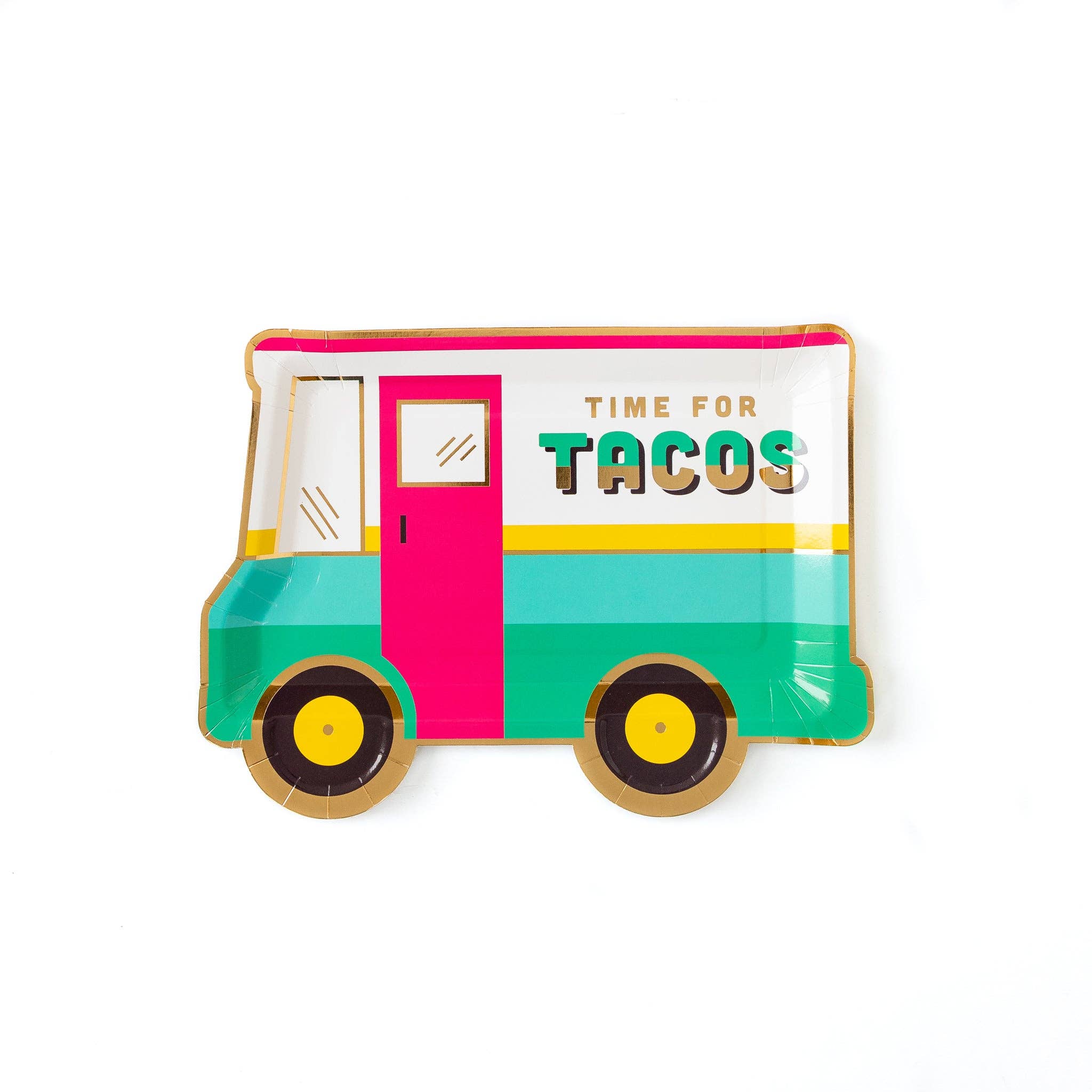 Close up of the Taco Truck Shaped Paper Plates - 9 inches - Perfect for Taco Tuesday Parties