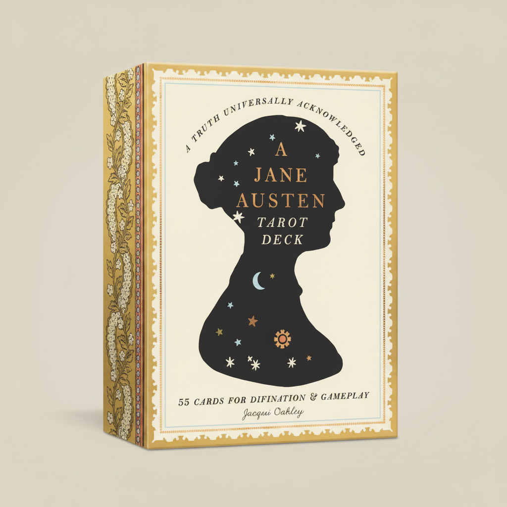 Jane Austen Tarot Deck packaging with silhouette design on a white background