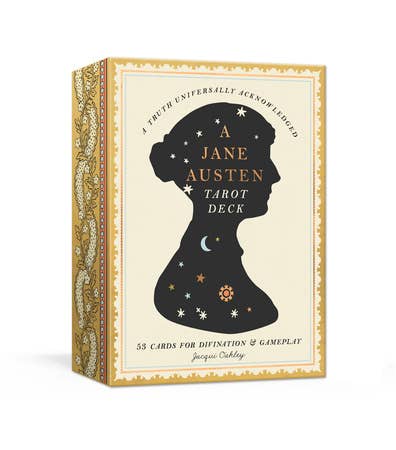 Oversized Jane Austen Tarot Deck in elegant hinged cigar box with foil stamping