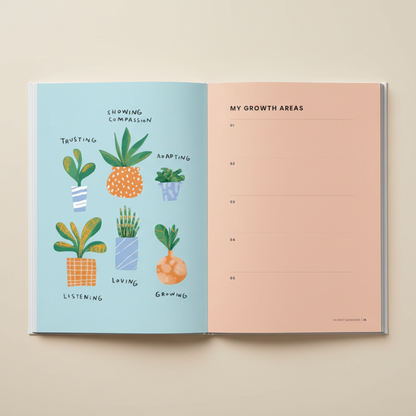 Illustrations of plants on a blue background with text and a beige area labeled 'My Growth Areas'.