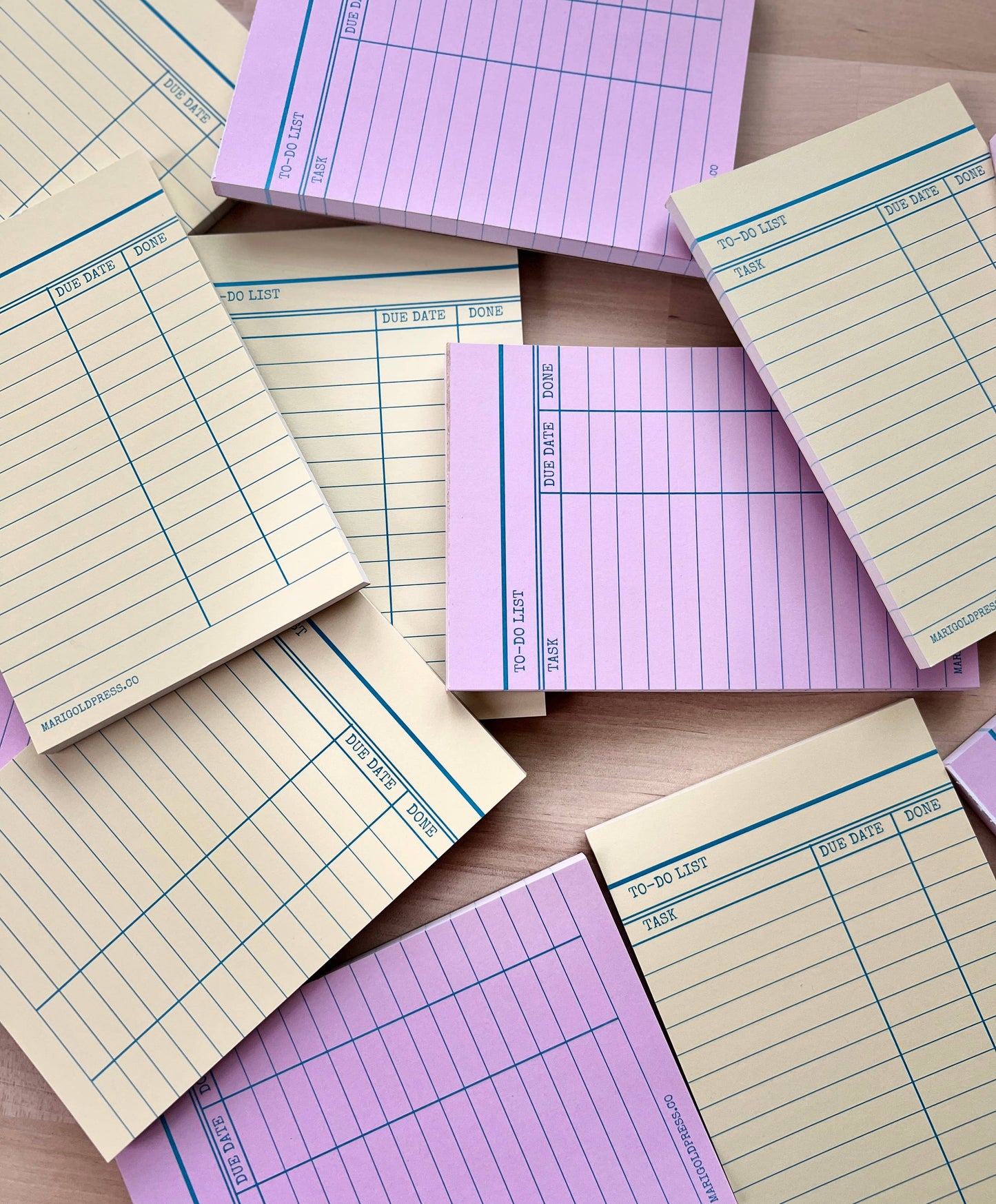 Close up view of Vintage Library themed notepads