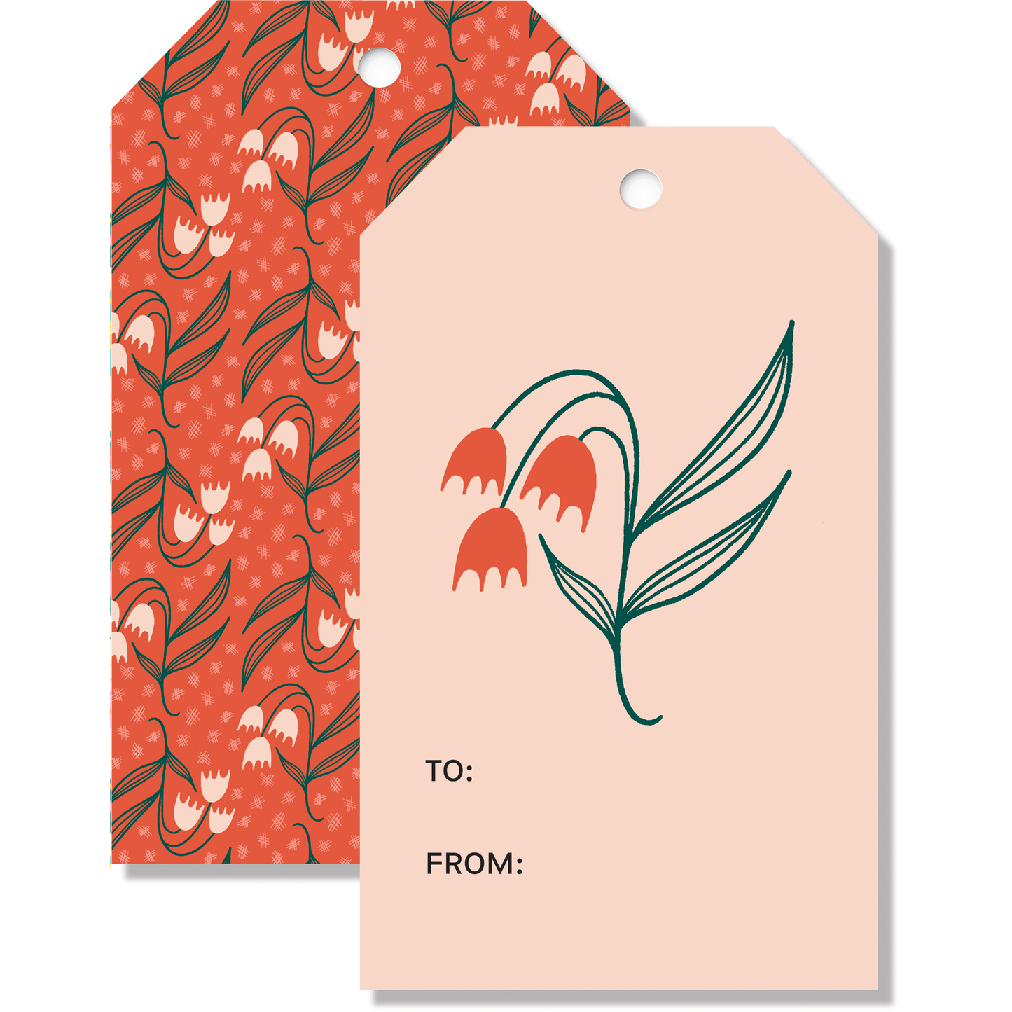 Set of 8 Dosado Red gift tags featuring hand-drawn red flowers and twine